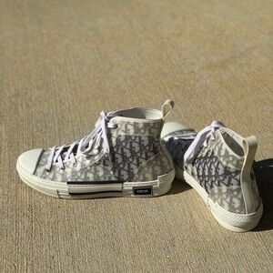 Dior Monogram High-Top Sneakers in Gray and White